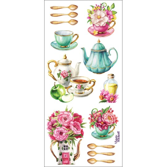 1 Sheet of Stickers Gold Foil Teacups