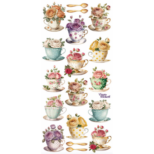 1 Sheet of Stickers Floral Tea Cups