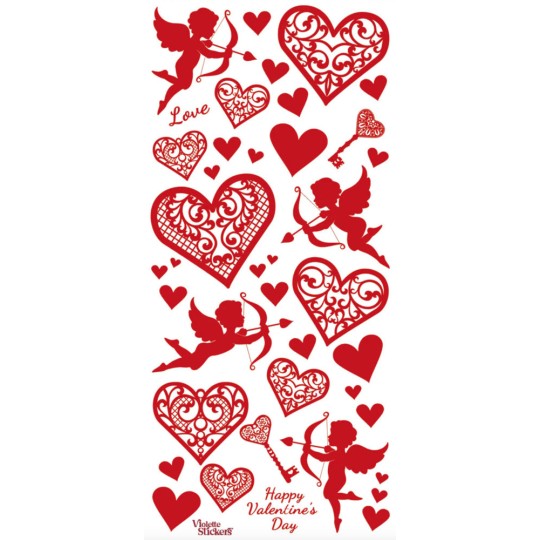 1 Sheet of Stickers Mixed Red Foil Valentine Hearts and Cherubs