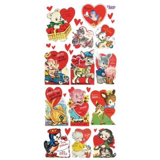 1 Sheet of Stickers Mixed Vintage Valentines