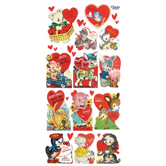 1 Sheet of Stickers Mixed Vintage Valentines