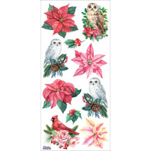 1 Sheet of Stickers Poinsettias and Owls