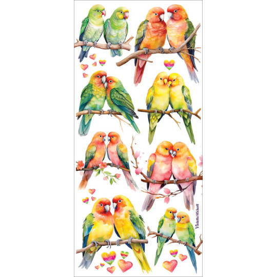 1 Sheet of Stickers Lovebirds and Hearts