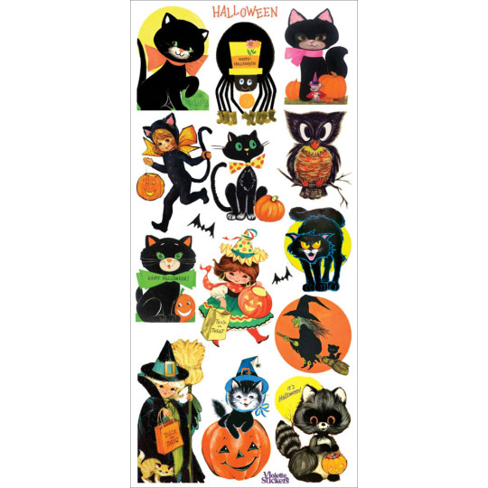1 Sheet of Stickers Retro Halloween Black Cats
