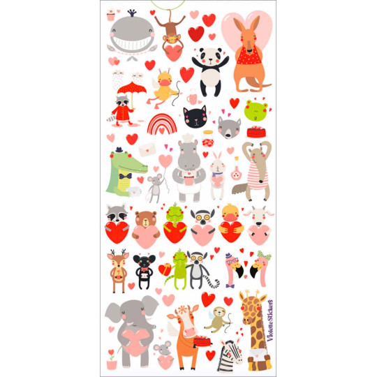 1 Sheet of Stickers Mixed Mini Valentine Animals