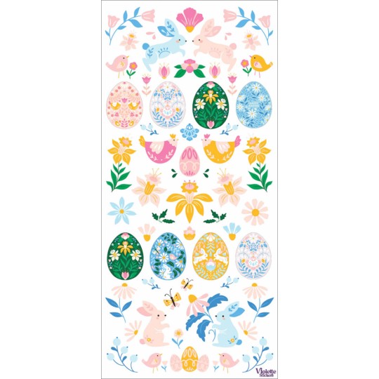 1 Sheet of Stickers Mixed Easter Bunnies, Eggs and Flowers
