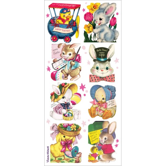 1 Sheet of Stickers Mixed Retro Easter Bunnies and Friends