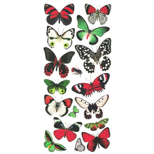 1 Sheet of Stickers Red, Black and Green Butterflies