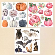 Petite Stickers of Halloween Pumpkins, Bats, Pink Pumpkins ~ 3 Sheet Mixed Sticker Set