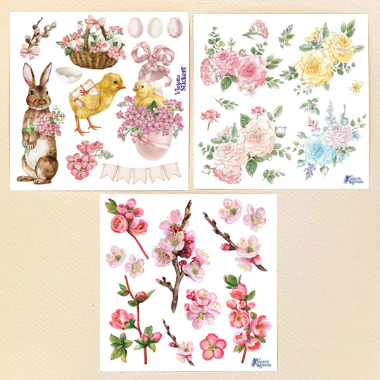 Petite Stickers of Flowers and Easter Themes  ~ 3 Sheet Mixed Sticker Set