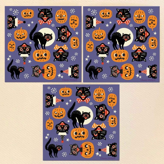 Petite Stickers of Halloween Pumpkins and Retro Cats ~ 3 Sheets