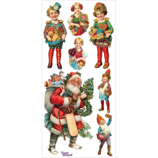 1 Sheet of Stickers Victorian Santa and Gingerbread Children