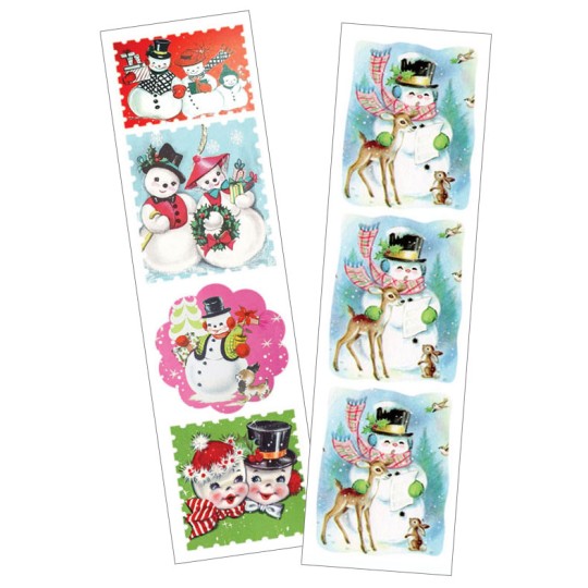 2 Sheets of Stickers Retro Snowmen