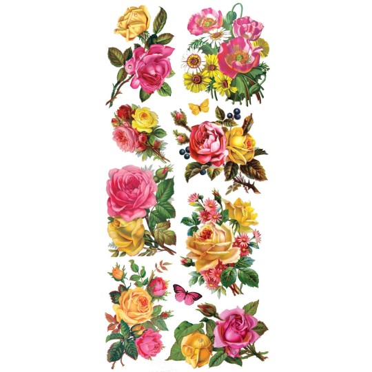 1 Sheet of Stickers Mixed Pink and Yellow Rose Bouquets