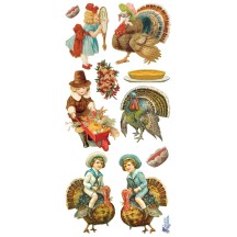 1 Sheet of Stickers Thanksgiving Children and Turkeys
