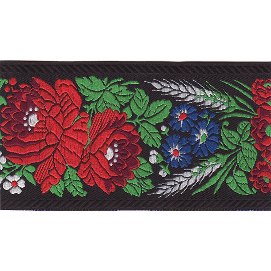 Extra Wide Black Floral Folk Costume Trim ~ Czech Republic ~ 2-3/4" wide