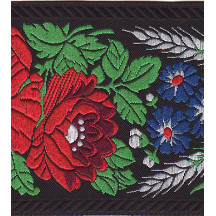Extra Wide Black Floral Folk Costume Trim ~ Czech Republic ~ 2-3/4" wide