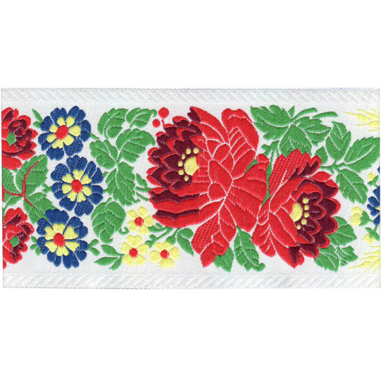 Extra Wide White Floral Folk Costume Trim ~ Czech Republic ~ 2-3/4" wide
