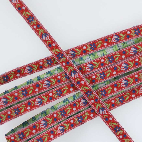 Petite Red Floral Folk Costume Trim ~ Czech Republic ~ 3/8" wide
