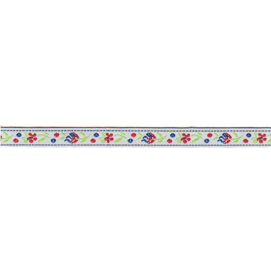 Petite White and Blue Floral Folk Costume Trim ~ Czech Republic ~ 3/8" wide