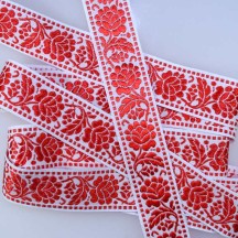 Red and White Floral Jacquard Trim ~ Czech Republic ~ 1-5/8" wide