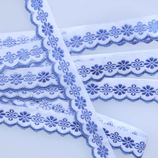 Scalloped Blue Floral Woven Trim ~ Czech Republic ~ 3/4" wide
