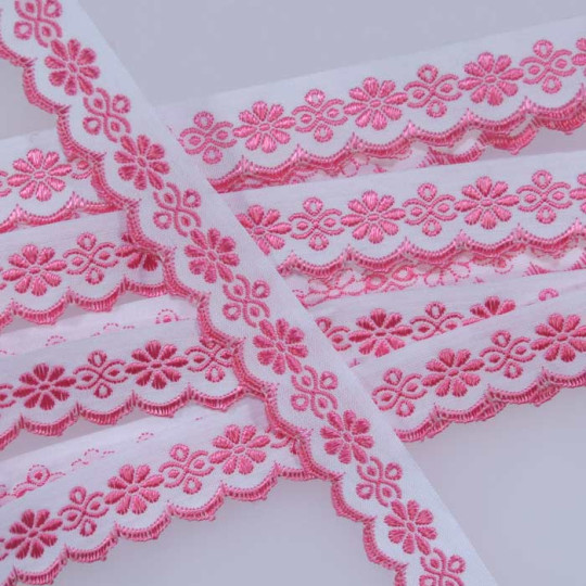 Scalloped Pink Floral Woven Trim ~ Czech Republic ~ 3/4" wide