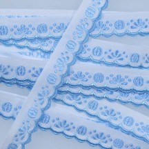 Scalloped Blue Flower and Leaf Woven Trim ~ Czech Republic ~ 3/4" wide