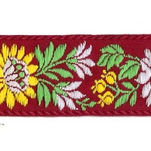 Burgundy and Yellow Floral Folk Costume Trim ~ Czech Republic ~ 1-3/8" wide ~ Cotton