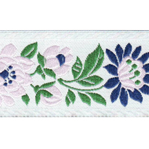 White and Pale Pink Floral Folk Costume Trim ~ Czech Republic ~ 1-3/8" wide ~ Polyester