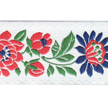 White and Red Floral Folk Costume Trim ~ Czech Republic ~ 1-3/8" wide ~ Polyester