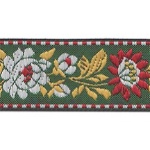 Green and Red Floral Folk Costume Trim ~ Czech Republic ~ 7/8" wide (25mm)
