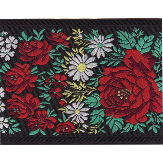 Extra Wide Black Floral Folk Costume Trim ~ Czech Republic ~ 3-7/8" wide