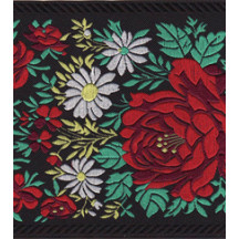 Extra Wide Black Floral Folk Costume Trim ~ Czech Republic ~ 3-7/8" wide
