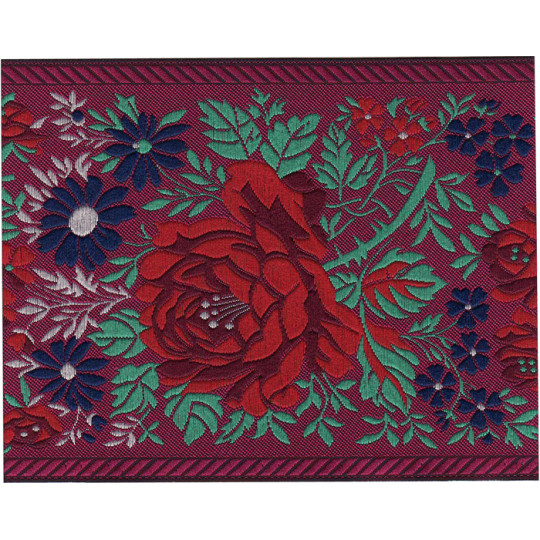 Extra Wide Burgundy Floral Folk Costume Trim ~ Czech Republic ~ 3-7/8" wide