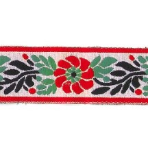 White and Red Floral Folk Costume Trim ~ Czech Republic ~ 1" wide ~ Polyester