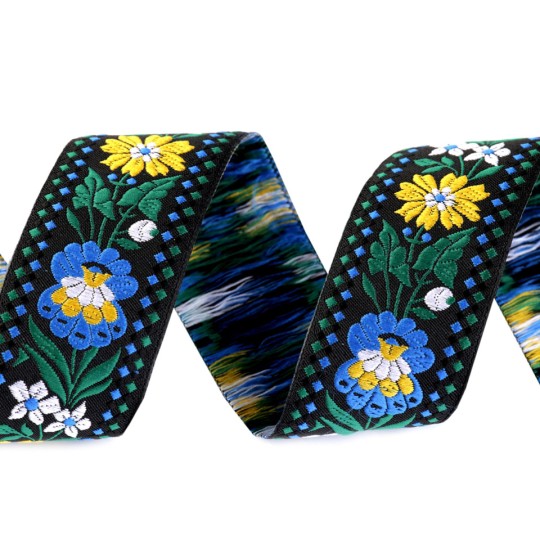 Blue and Yellow Floral Folkloric Costume Trim ~ Czech Republic ~ 1-3/8" wide