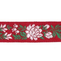 Red, White and Green Floral Folk Costume Trim ~ Czech Republic ~ 7/8" wide ~ Cotton