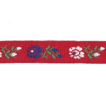Red, White and Blue Floral Folk Costume Trim ~ Czech Republic ~ 1/2" wide ~ Cotton