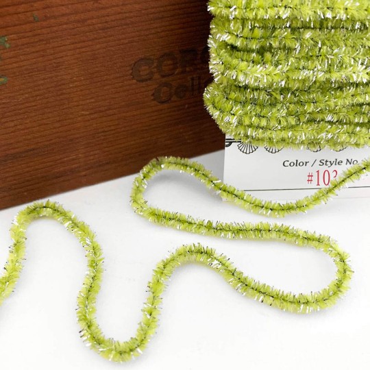 Celery Green & Silver Chenille Sparkle Cording ~ 5 yards ~ Small 3/16" wide