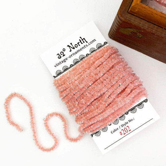 Pale Pink + Silver Chenille Sparkle Cording ~ 5 yards ~ Small 3/16" wide