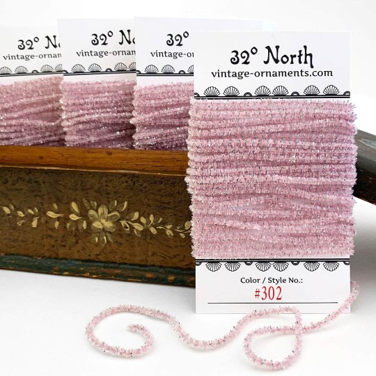 Pale Pink & Silver Chenille Sparkle Cording ~ 5 yards ~ Tiny 1/8" wide
