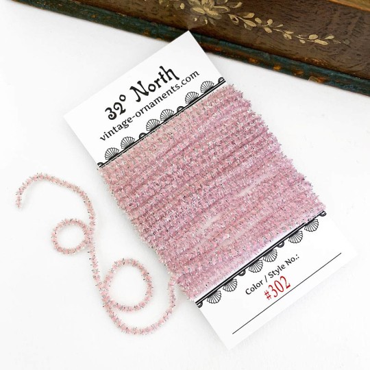 Pale Pink & Silver Chenille Sparkle Cording ~ 5 yards ~ Tiny 1/8" wide