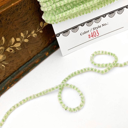 Light Green & White + Silver Chenille Sparkle Cording ~ 5 yards ~ Tiny 1/8" wide