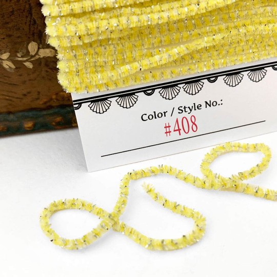 Yellow & White + Silver Chenille Sparkle Cording ~ 5 yards ~ Tiny 1/8" wide