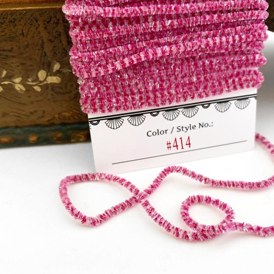 Magenta & White + Silver Chenille Sparkle Cording ~ 5 yards ~ Tiny 1/8" wide