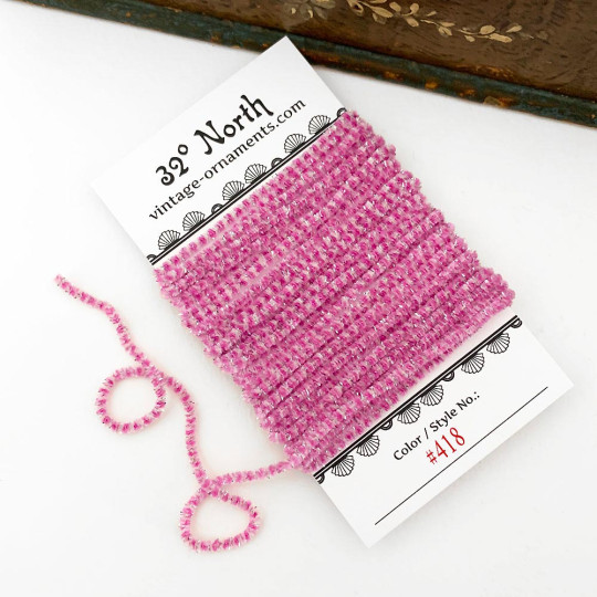Raspberry & White + Silver Chenille Sparkle Cording ~ 5 yards ~ Tiny 1/8" wide