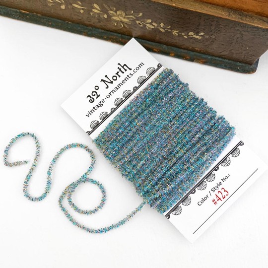 Pale Blue + Multi-Colored Tinsel Sparkle Cording ~ 5 yards ~ Tiny 1/8" wide