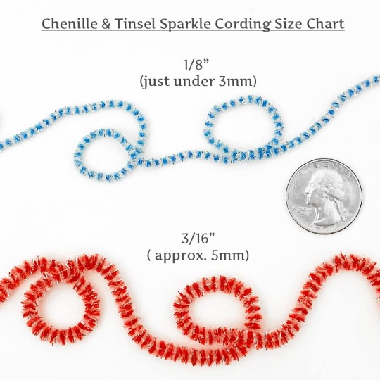 Coral & White + Silver Chenille Sparkle Cording ~ 5 yards ~ Tiny 1/8" wide