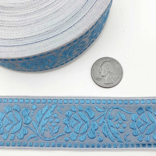 Blue Floral Jacquard Trim ~ Czech Republic ~ 1-5/8" wide (40mm)